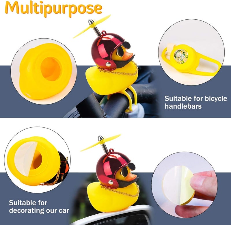 wonuu Rubber Duck Toy Car Ornaments Yellow Duck Car Dashboard Decorations Squeeze Duck Bicycle Horns with Propeller Helmet - Image 3