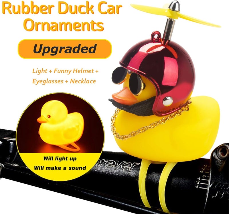 wonuu Rubber Duck Toy Car Ornaments Yellow Duck Car Dashboard Decorations Squeeze Duck Bicycle Horns with Propeller Helmet - Image 2