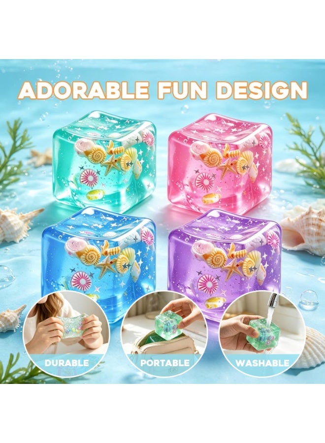 general 1Pc Ice Cube Squishy Stress Balls,Slow Rising Sensory Fidget Toy with Marine Shells Inside Square Soft Sensory Anxiety Relief Squeeze Cube for Adults Teens Kids(Pink) - Image 3