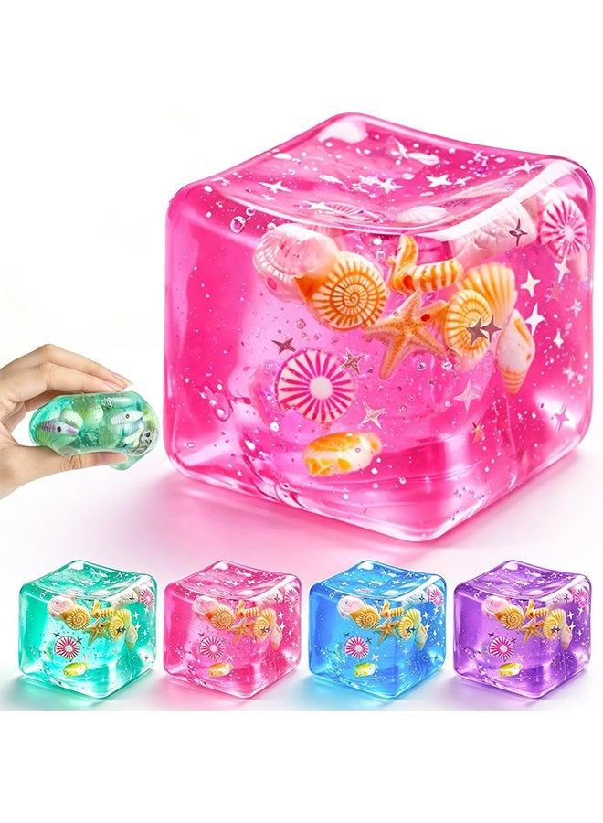 general 1Pc Ice Cube Squishy Stress Balls,Slow Rising Sensory Fidget Toy with Marine Shells Inside Square Soft Sensory Anxiety Relief Squeeze Cube for Adults Teens Kids(Pink) - Image 1