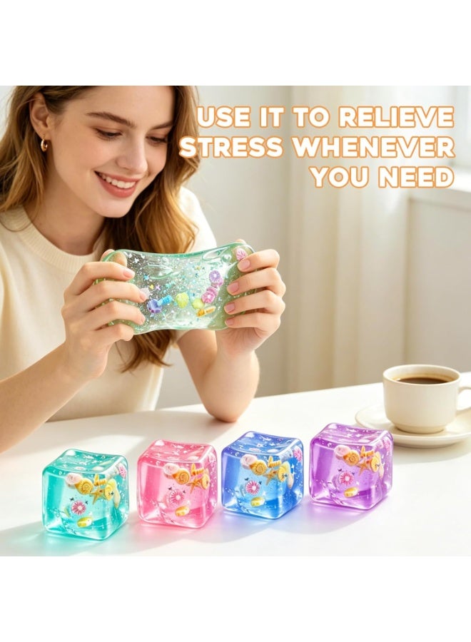 general 1Pc Ice Cube Squishy Stress Balls,Slow Rising Sensory Fidget Toy with Marine Shells Inside Square Soft Sensory Anxiety Relief Squeeze Cube for Adults Teens Kids(Pink) - Image 5
