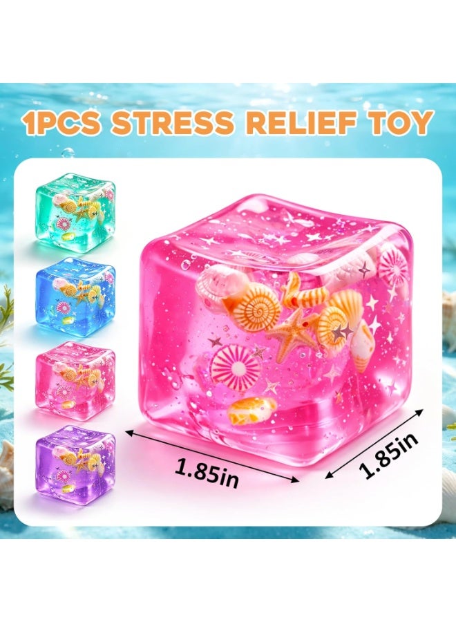 general 1Pc Ice Cube Squishy Stress Balls,Slow Rising Sensory Fidget Toy with Marine Shells Inside Square Soft Sensory Anxiety Relief Squeeze Cube for Adults Teens Kids(Pink) - Image 2