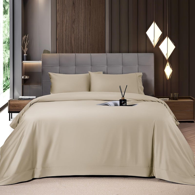 Mush 100% Bamboo Bedsheet For King Size Bed With 2 Pillow Covers | Luxuriously Soft, Breathable And Naturally Anti Microbial Thermoregulating Bed Sheet 400 TC (Royal Beige) - Image 1
