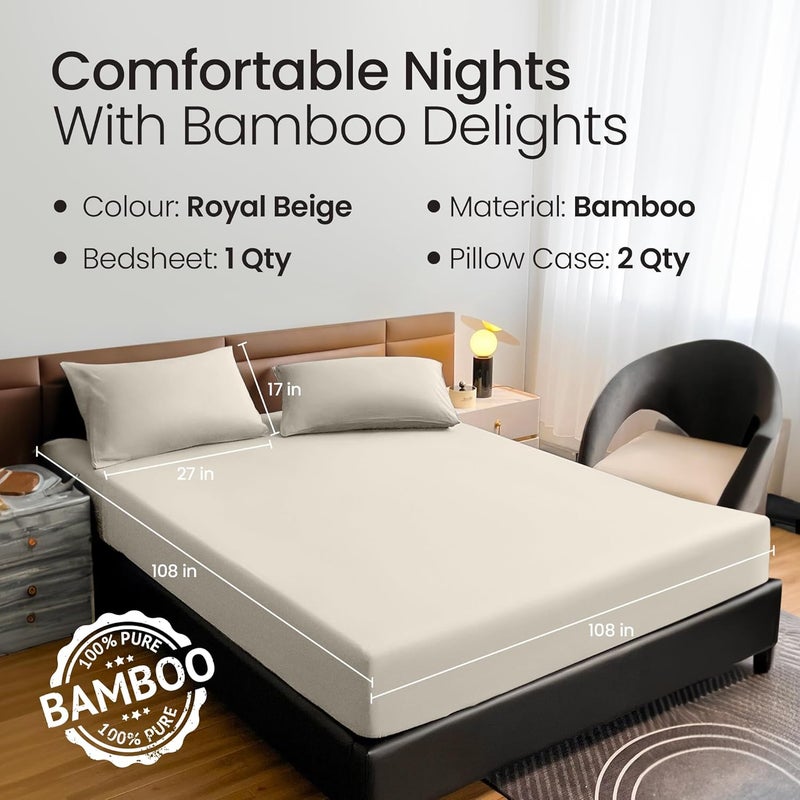 Mush 100% Bamboo Bedsheet For King Size Bed With 2 Pillow Covers | Luxuriously Soft, Breathable And Naturally Anti Microbial Thermoregulating Bed Sheet 400 TC (Royal Beige) - Image 4