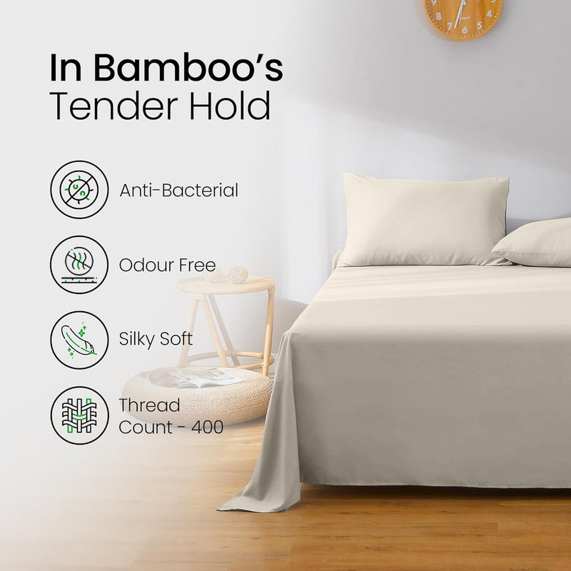 Mush 100% Bamboo Bedsheet For King Size Bed With 2 Pillow Covers | Luxuriously Soft, Breathable And Naturally Anti Microbial Thermoregulating Bed Sheet 400 TC (Royal Beige) - Image 5