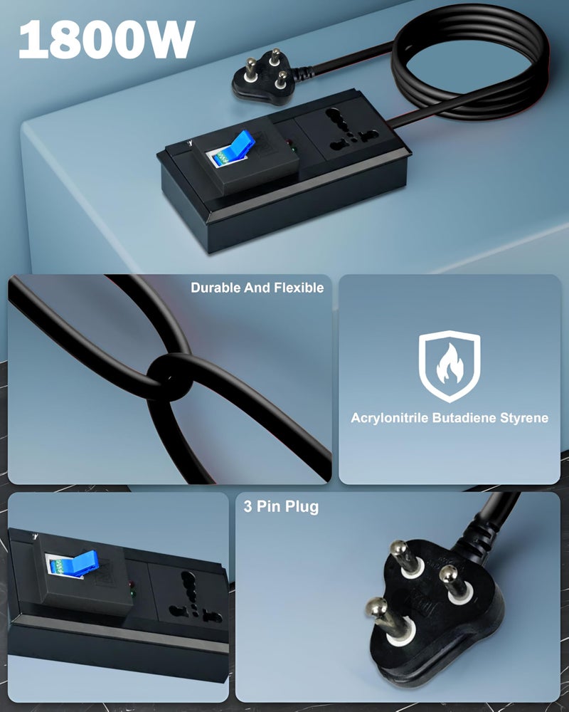 MX Single Socket Extension Board | 6/16A to 5A Plug 3 M Heavy Duty Power Cord (1800W) | 16A 3-Pin Plug Socket | 32A MCB Switch | AC Line Fault Detector | Flame Retardant | Child Safety Shutter - Image 5