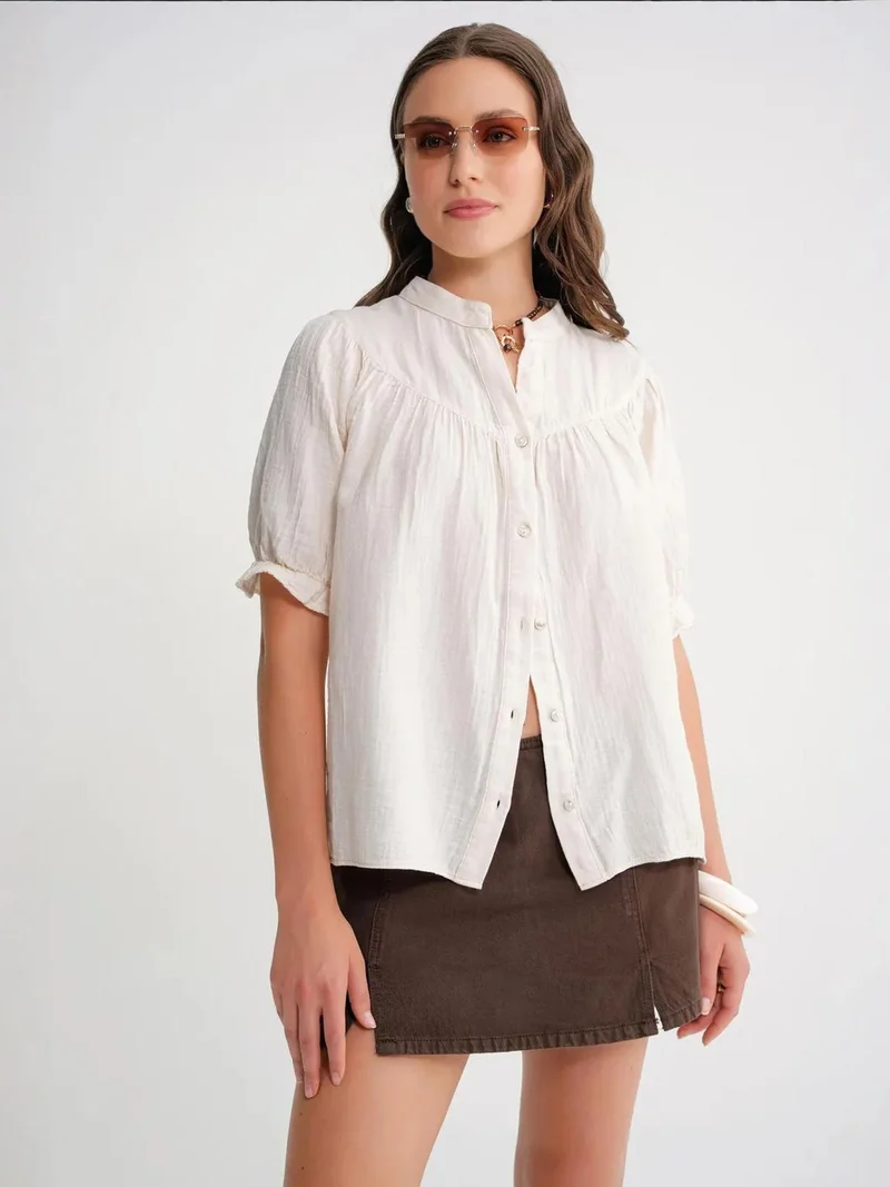 MixRay Mixray Linen Blend Short Sleeve Buttoned Shirt