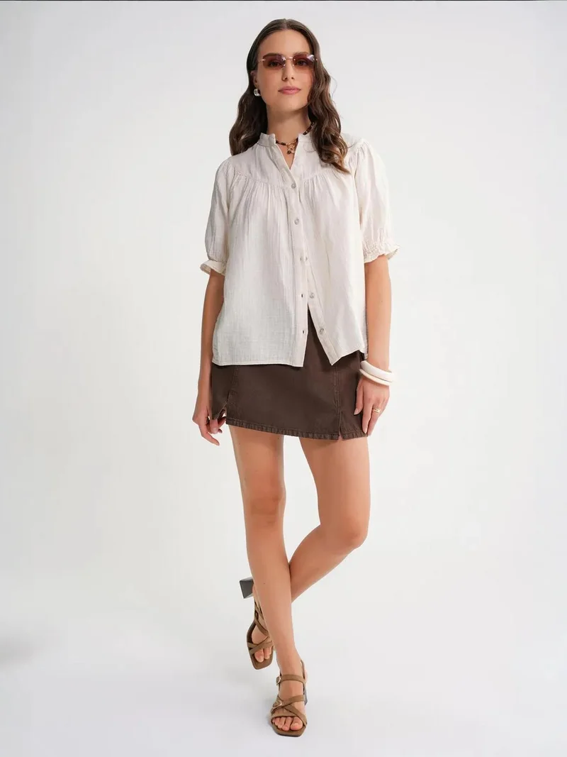 MixRay Mixray Linen Blend Short Sleeve Buttoned Shirt