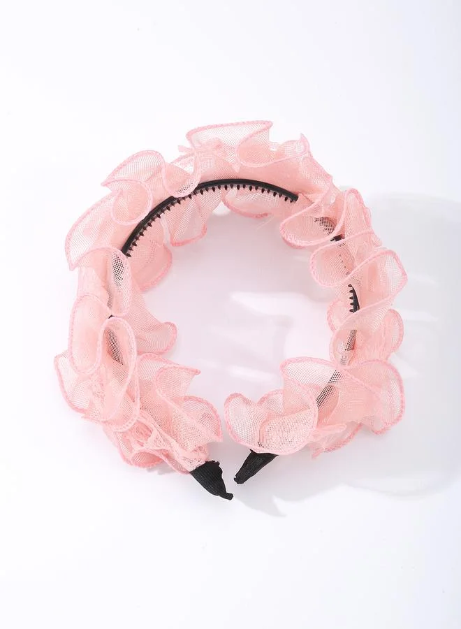 تايك تو Girls Pink Ruffled Mesh Headband