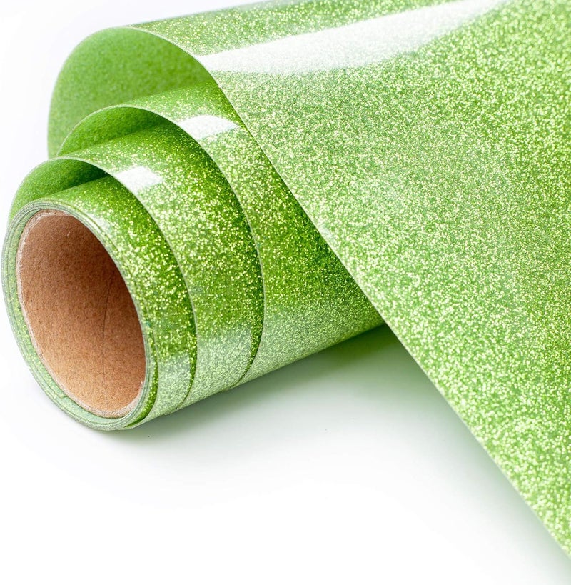 TransWonder Green Glitter Heat Transfer Vinyl - 12in.x 5ft, Glitter HTV Vinyl Iron on Vinyl for T Shirts Compatible with Cricut by (Lawn Green) - Image 1