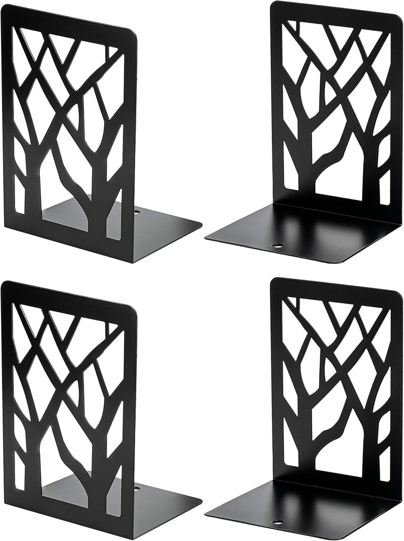 MaxGear Book Ends Tree Design Modern Bookends for Shelves, Non-Skid Book Holder, Heavy Duty Metal Book Storage for Books/CDs, Decorative Book Stopper for Home, 7 x 4.7 x 3.5”, Black,2 Pair/4 Pieces - Image 1