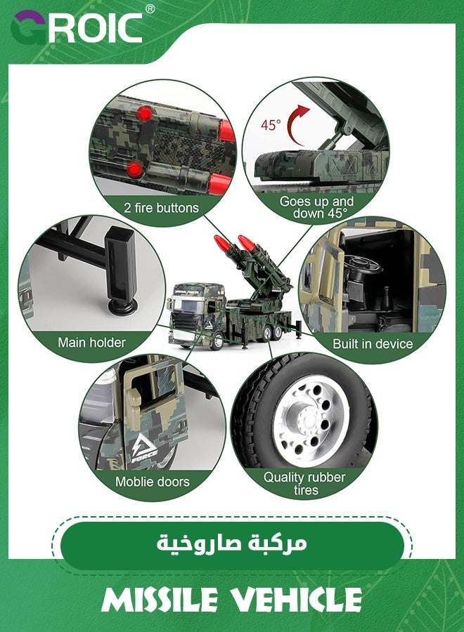 GROIC Military Toys for Boys, Army Vehicle Toys with Rotatable Turret, Missile Truck with Light & Sound, Pull Back Army Truck,Simulated Children's Toy Car - Image 4