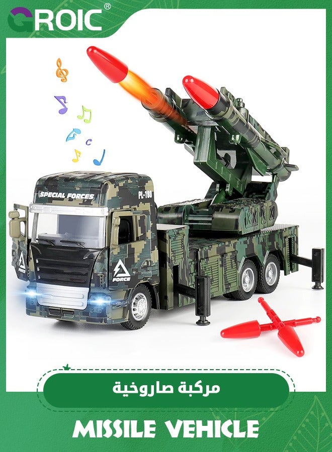 GROIC Military Toys for Boys, Army Vehicle Toys with Rotatable Turret, Missile Truck with Light & Sound, Pull Back Army Truck,Simulated Children's Toy Car - Image 1
