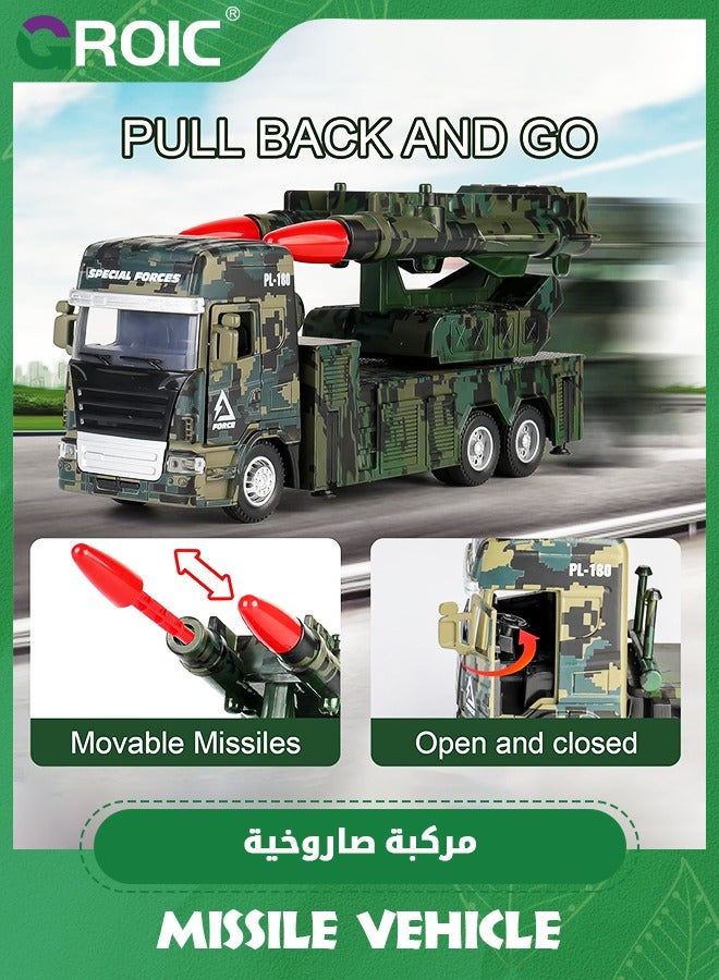 GROIC Military Toys for Boys, Army Vehicle Toys with Rotatable Turret, Missile Truck with Light & Sound, Pull Back Army Truck,Simulated Children's Toy Car - Image 2