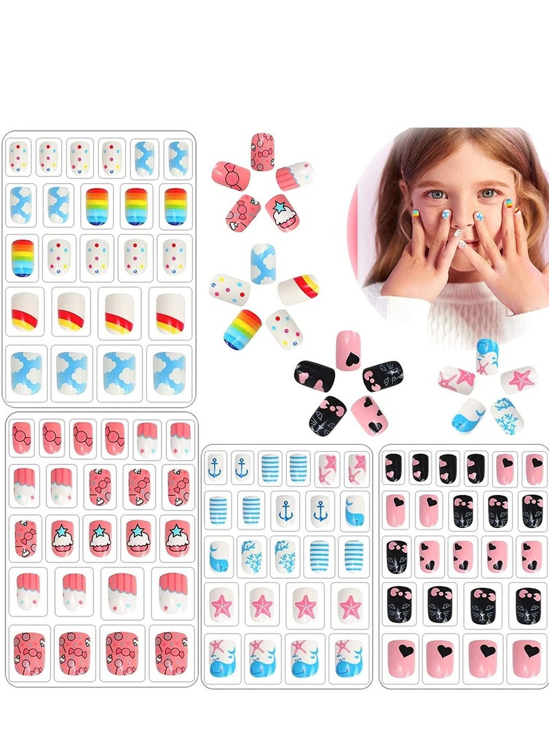 SYOSI Kids Fake Nails Press on, for Girls Pre-glue Full Cover Short False Nails Children Lovely Gift for Kids Teens Nail Art Decoration(Refreshing and Cute) - Image 1
