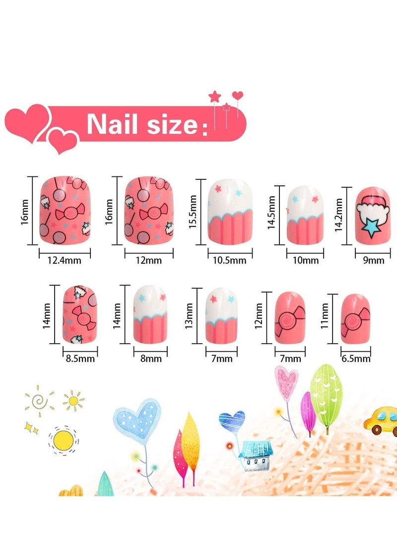 SYOSI Kids Fake Nails Press on, for Girls Pre-glue Full Cover Short False Nails Children Lovely Gift for Kids Teens Nail Art Decoration(Refreshing and Cute) - Image 5