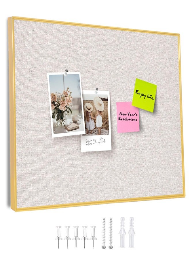 Aitakatta Bulletin Board with Golden Aluminum Frame, Oatmeal White Fabric Cork Board for Walls, 17 x 13 inches Pin Board with Push Pins for Office Home(G-AL,Fabric,4333) - Image 1