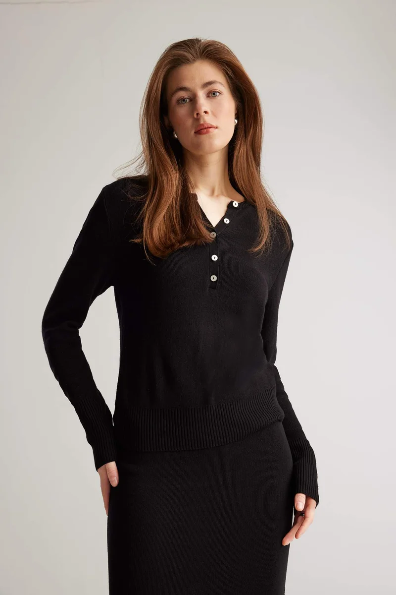 ديفاكتو Regular Fit Polo Collar Basic Knitwear Pullover