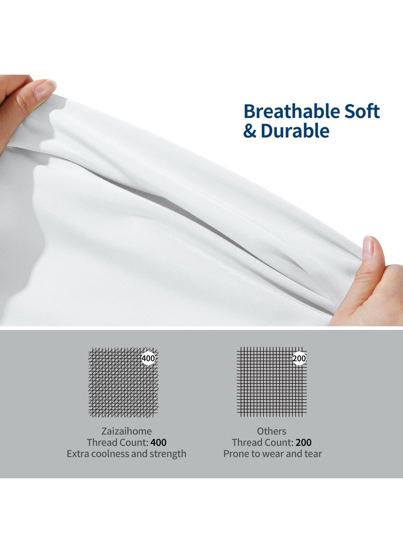 Zaizaihome 2 Pack Bamboo Viscose Cooling Fitted Sheet Twin XL Size Only  400 Thread Count  16"" Deep Pocket Cooling Bottom Sheets for Hot Sleeper  Silky Soft Breathable (Twin XL  White  - Image 4