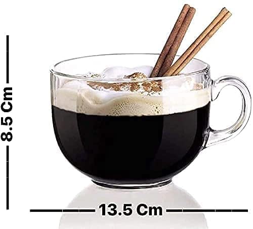 NeWine Italian Premium Set of 2 Large CoffeeGreen Tea Mug cappuccinosEspresso Cup Soup Bowl JumboBig Milk Glass Cup with Handle for Coffee MultiPurpose Mug Set 450 ML - Image 4