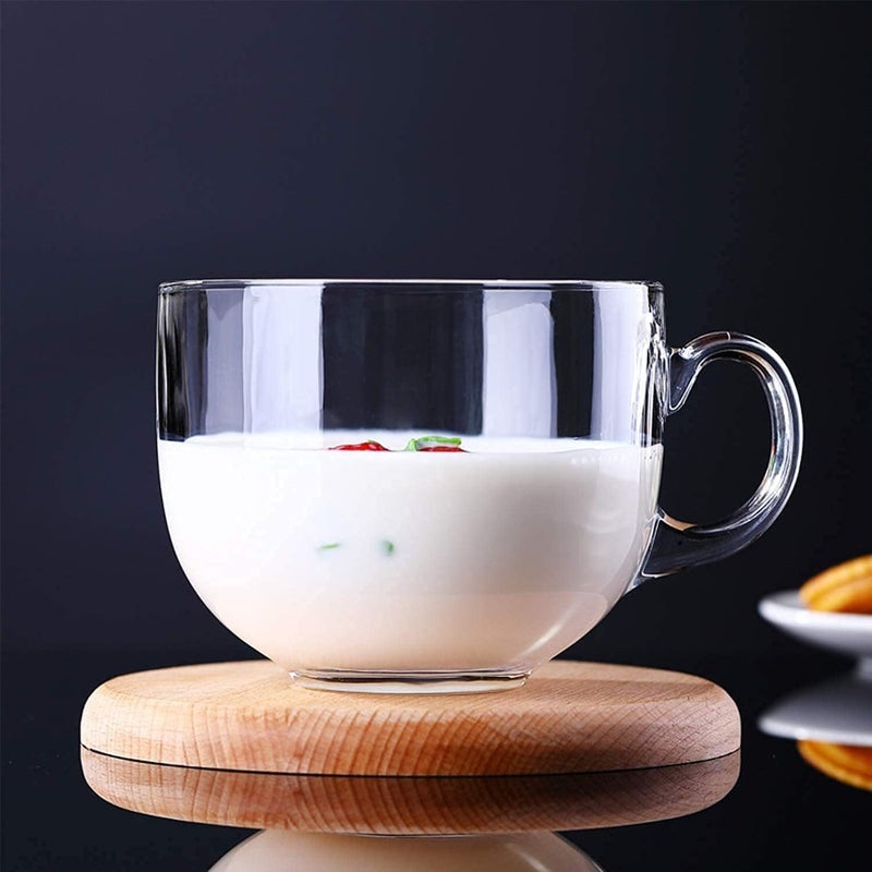 NeWine Italian Premium Set of 2 Large CoffeeGreen Tea Mug cappuccinosEspresso Cup Soup Bowl JumboBig Milk Glass Cup with Handle for Coffee MultiPurpose Mug Set 450 ML - Image 3