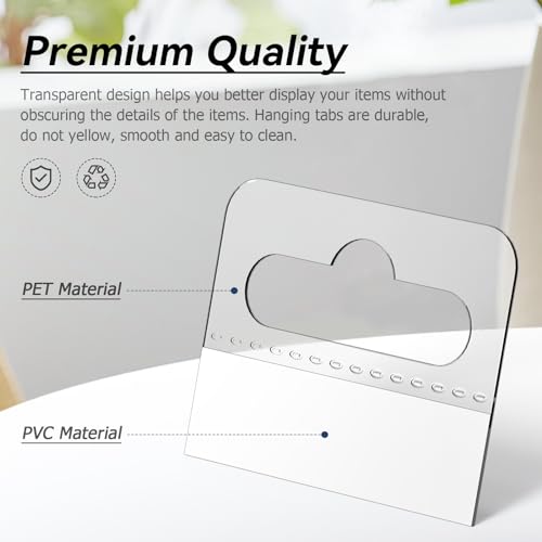 Tecreddy Hang Tabs, 200 Pcs Clear Sticky Hanging Tabs Slot Hole Self Adhesive Plastic Hang Tags for Hanging Retail Display, 1.8x1.6inch - Image 2