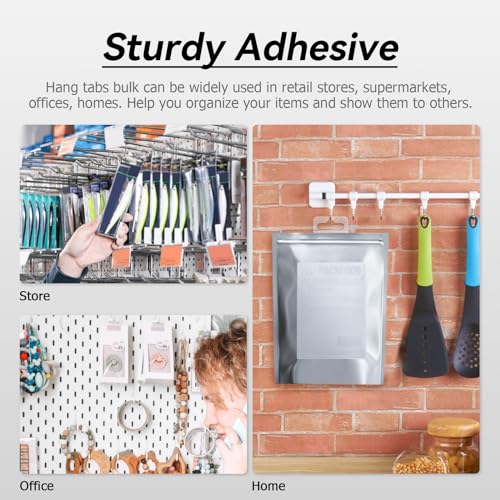 Tecreddy Hang Tabs, 200 Pcs Clear Sticky Hanging Tabs Slot Hole Self Adhesive Plastic Hang Tags for Hanging Retail Display, 1.8x1.6inch - Image 3