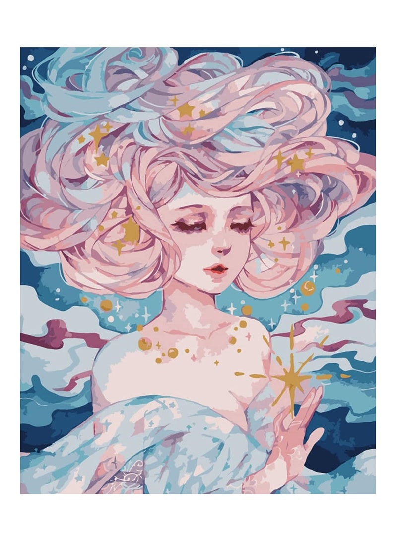 SOLARAE Fantasy Girl Paint by Numbers Kits Canvas DIY Gift Oil Painting for Kids, Students Adults Beginner with Brushes and Acrylic Pigment Pretty Women Portrait Picture Without Frame - Image 1