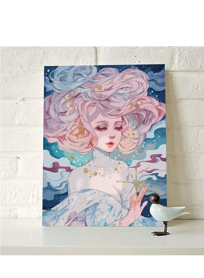 SOLARAE Fantasy Girl Paint by Numbers Kits Canvas DIY Gift Oil Painting for Kids, Students Adults Beginner with Brushes and Acrylic Pigment Pretty Women Portrait Picture Without Frame - Image 2