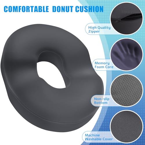 BlissTrends Donut Pillow Seat Cushion, Donut Chair Cushions for Postpartum Pregnancy & Hemorrhoids, Tailbone Pain Relief Cushion, Memory Foam Lifting Cushions for Office & Home Chairs (Grey, X-Large) - Image 3