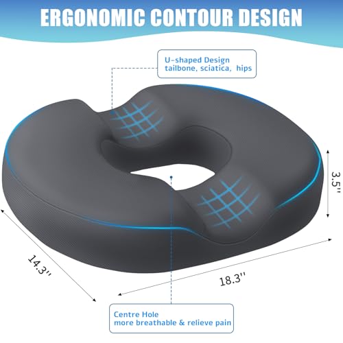 BlissTrends Donut Pillow Seat Cushion, Donut Chair Cushions for Postpartum Pregnancy & Hemorrhoids, Tailbone Pain Relief Cushion, Memory Foam Lifting Cushions for Office & Home Chairs (Grey, X-Large) - Image 2