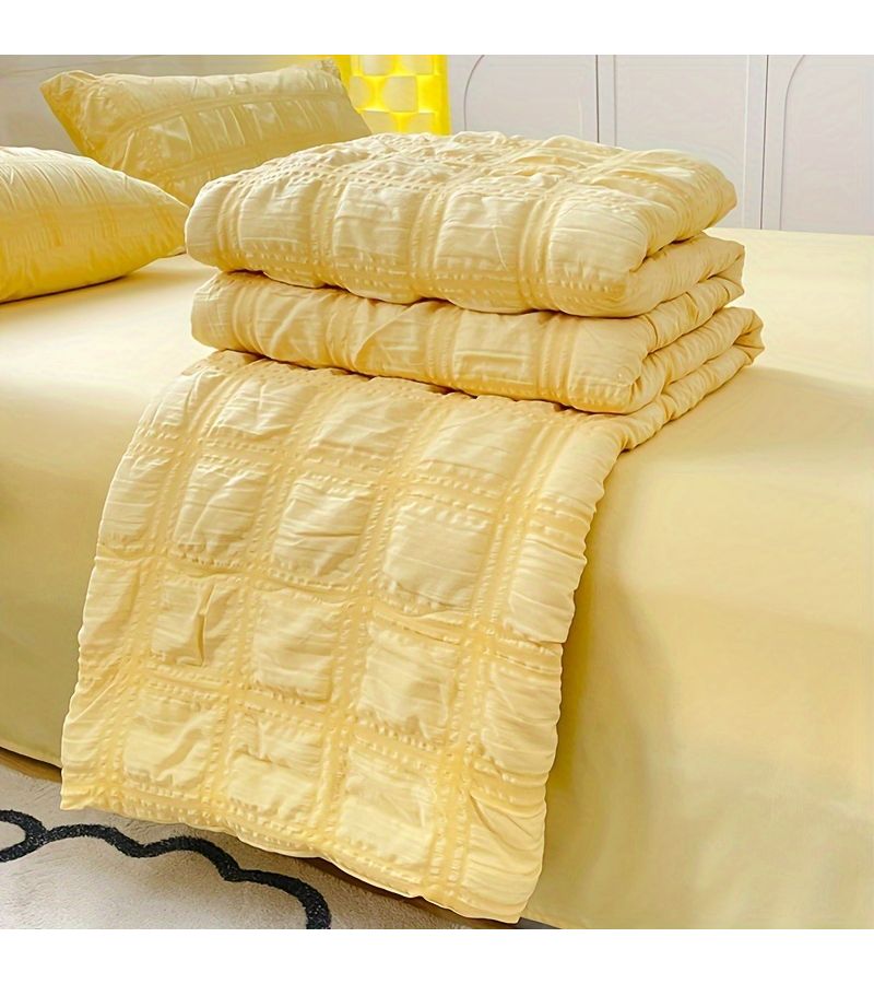 Lightweight Summer Quilt Breathable Seersucker Soft Comfortable Bedding For All Seasons Bedroom Decor Lemon Yellow 70.8786.61 - Image 1