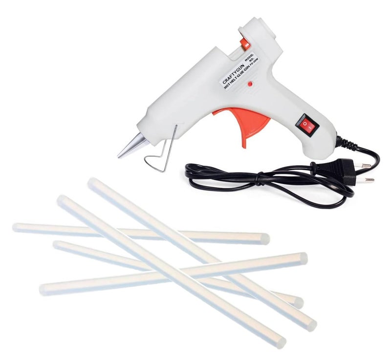 CRAFTYGUN WHITE MINI 20 WATT HOT MELT GLUE GUN WITH 5 HOT GLUE STICKS - Image 1