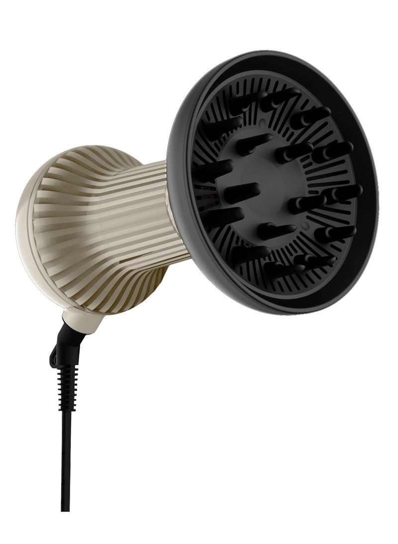 بورودو مجفف وموزع شعر محمول عالي السرعة للشعر المجعد / سرعتان، 3 إعدادات لدرجة الحرارة / سلك دوار 360 درجة / مجفف بفوهة مغناطيسية / طول السلك 1.8 متر / 16800 دورة في الدقيقة - ذهبي - Image 1