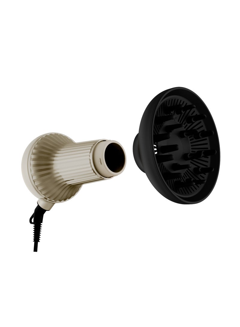 بورودو مجفف وموزع شعر محمول عالي السرعة للشعر المجعد / سرعتان، 3 إعدادات لدرجة الحرارة / سلك دوار 360 درجة / مجفف بفوهة مغناطيسية / طول السلك 1.8 متر / 16800 دورة في الدقيقة - ذهبي - Image 3