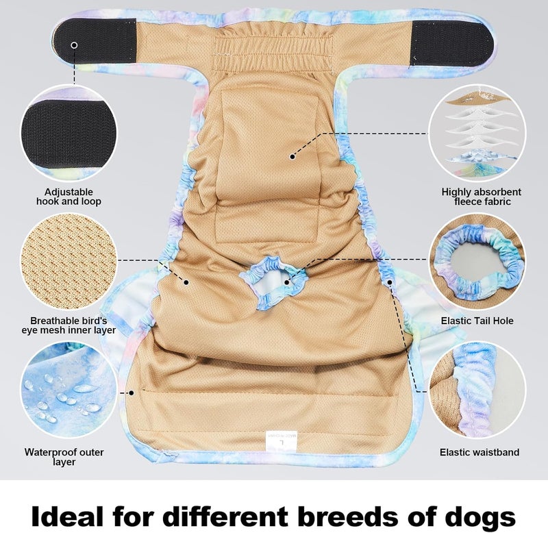 VUNCESSIN Reusable Dog Diapers Female Medium Washable, Premium Doggie Diapers for Dogs, Pack of 3, Highly Absorbent Dog Diapers for Heat, Incontinence and Puppy Training(M) - Image 5