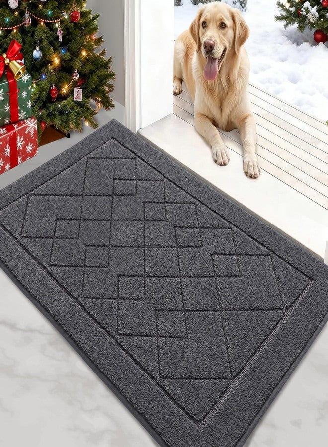 REFETONE Dirt Trapper Door Mat 20" x 32", Washable Indoor Doormat Rubber Backing Non Slip, Resist Dirt and Absorbent Entrance Mat, Low Profile Inside Floor Mats for Front Back Door and Entryway, Grey - Image 1