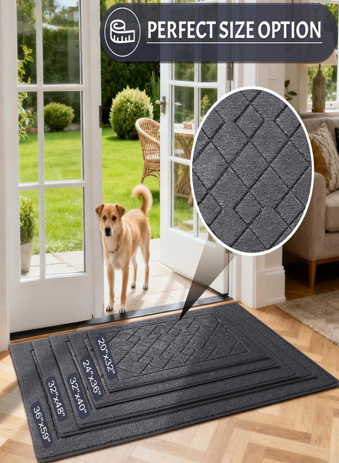 REFETONE Dirt Trapper Door Mat 20" x 32", Washable Indoor Doormat Rubber Backing Non Slip, Resist Dirt and Absorbent Entrance Mat, Low Profile Inside Floor Mats for Front Back Door and Entryway, Grey - Image 2