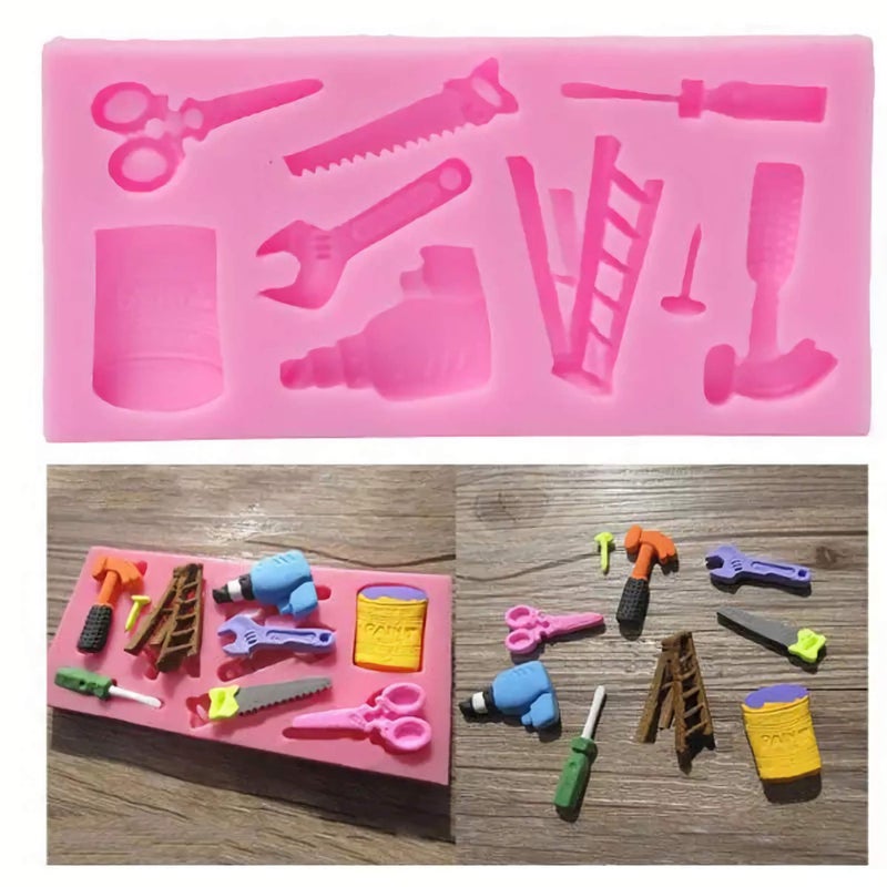 HengKe 2 Pcs Hardware tools silicone jelly mold  ladder  hammer  screwdriver  scissors mold  Cake Decorating Tools Chocolate Mold Cupcake Decorating Topper Decoration Sugarcraft Icing Biscuit Decor - Image 2