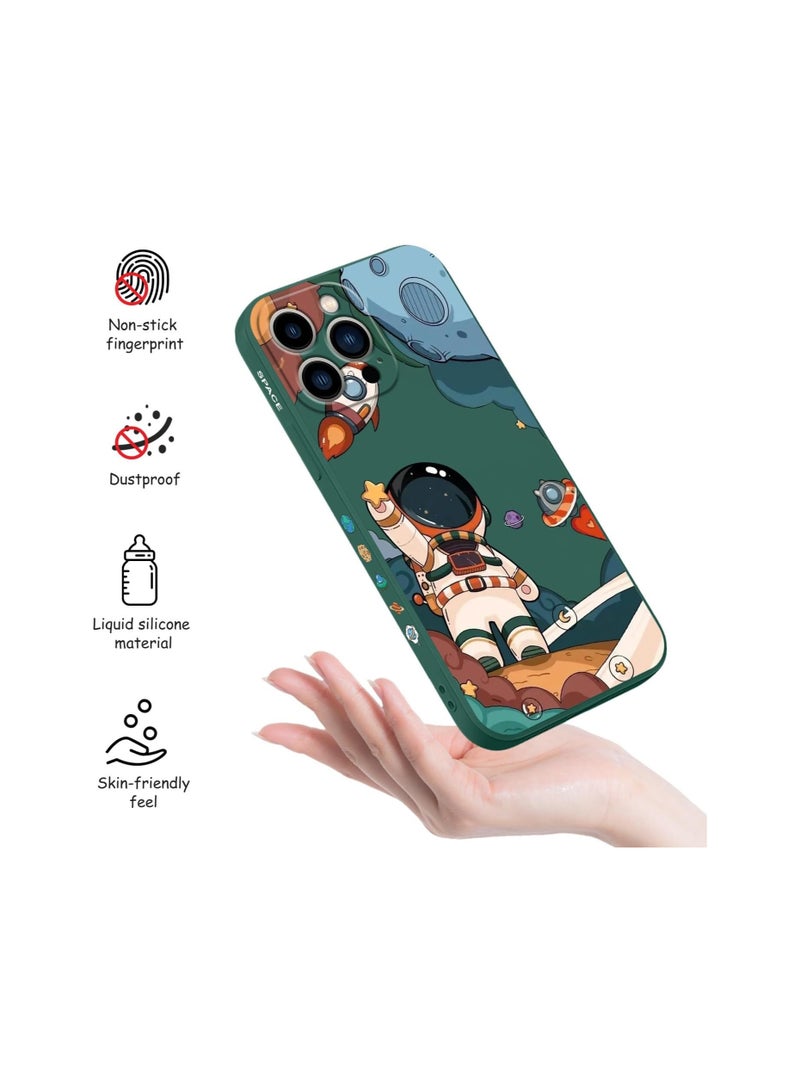 حافظة لهاتف iPhone 14 Pro Max بنمط فراشة فضائية وزهور وبطانة داخلية من الألياف الدقيقة المقاومة للخدوش، تصميم رقيق يحمي الهاتف من البصمات، حافظة سيليكونية ناعمة مناسبة لهاتف 14 Pro Max باللون الأخضر 4 - Image 4