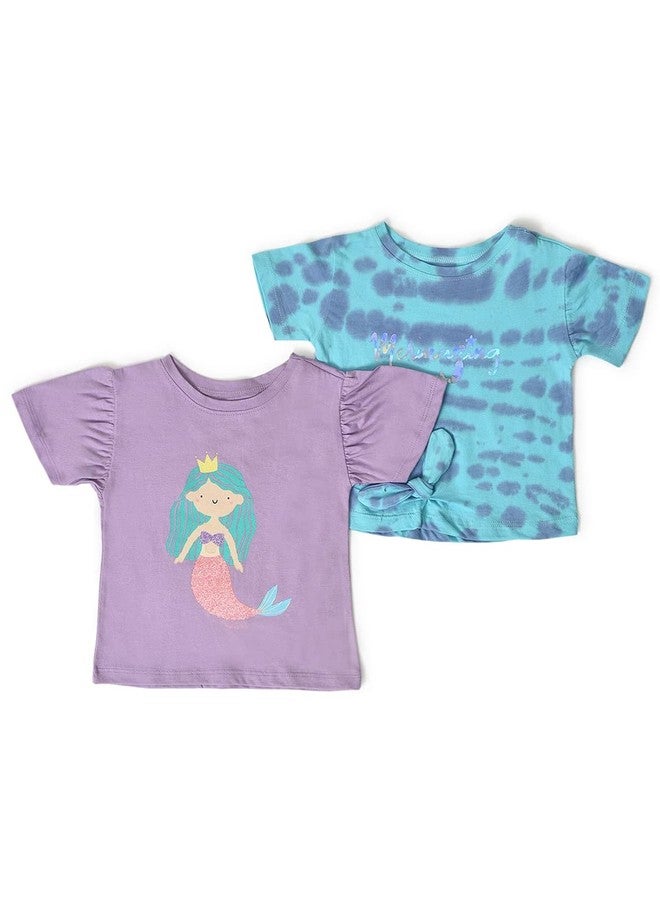 Mi Arcus Cotton Printed Round Neck Short Sleeve Baby Tshirt for 0-3 Months Girls Kids Infants Toddlers Pack fo 2 Purple, Blue - Image 1