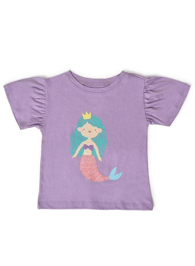 Mi Arcus Cotton Printed Round Neck Short Sleeve Baby Tshirt for 0-3 Months Girls Kids Infants Toddlers Pack fo 2 Purple, Blue - Image 3