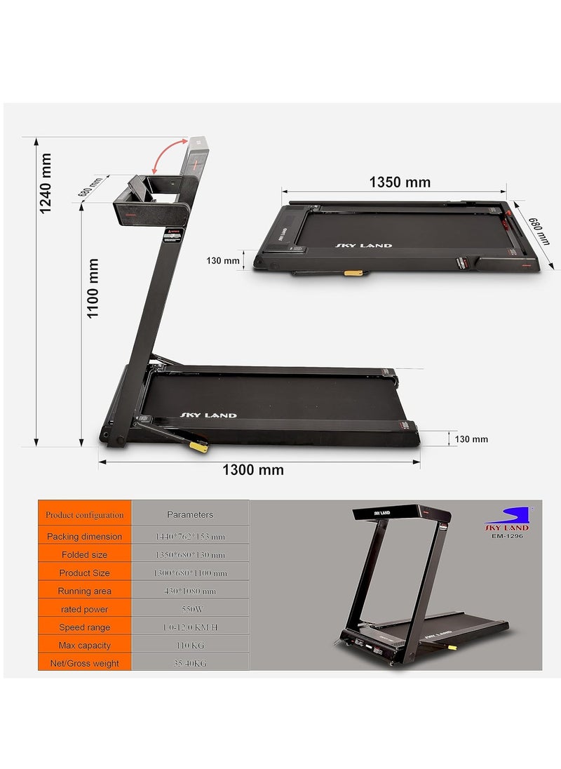 Sky Land - Foldable 3-in-1 Under Desk Treadmill | 2.5HP Quiet Running Machine for Home with Shock Absorption, LED Display & Device Holder | Supports 110kg User Weight | Walking pad For Home Gym & Office Use EM-1296 - Image 1