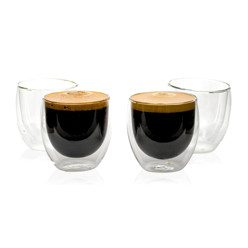 LEMONSODA LEMONSODA Double Wall Insulated Glass Coffee Cups  Hot  Cold Beverages  Insulated Thermal Mugs Glasses For Tea Coffee Latte Cappucino Cafe Milk  Set of 4250ml 