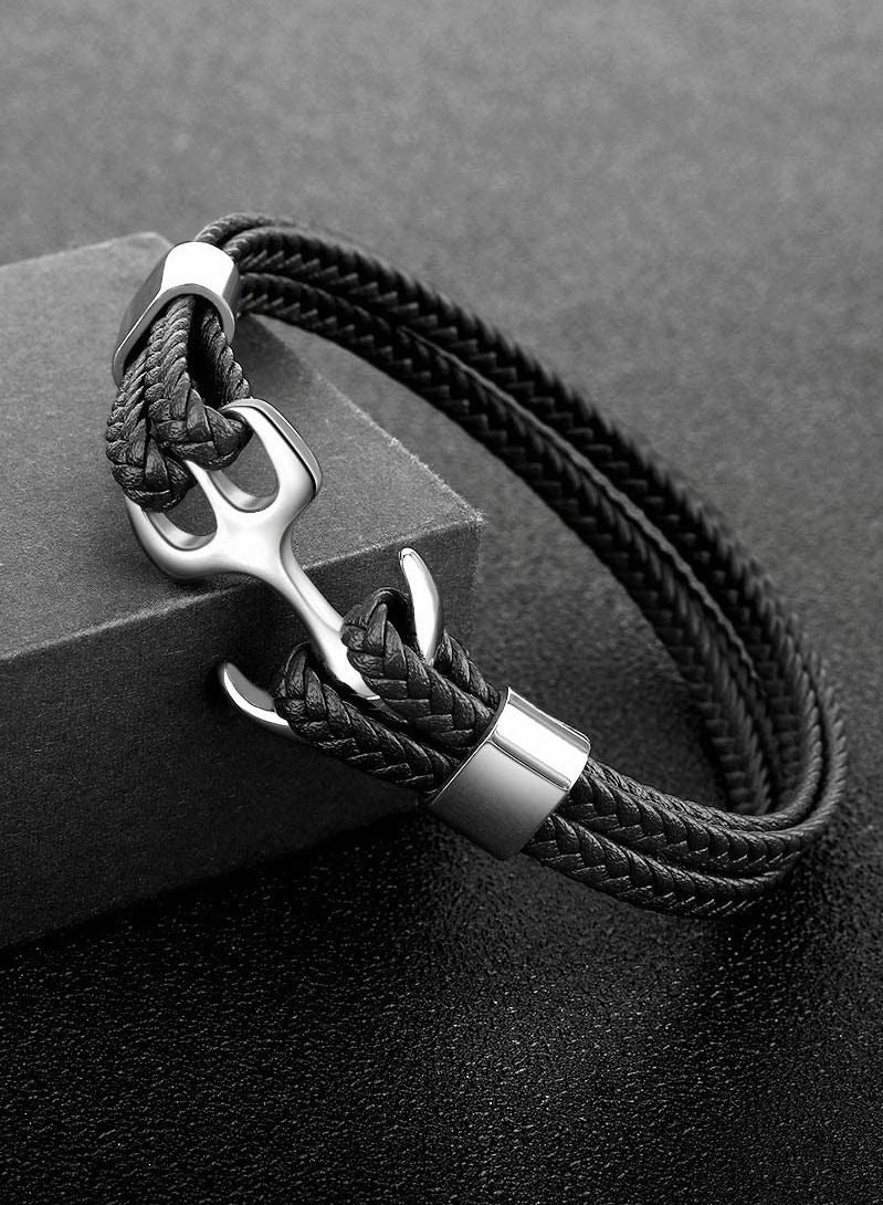 KASTWAVE Unisex Handmade Bracelet, Multilayer Vintage Anchor Cuff Bracelet Cuff Wrap Rope Wristband Friendship Bracelet for Men & Women Jewelry - Image 2