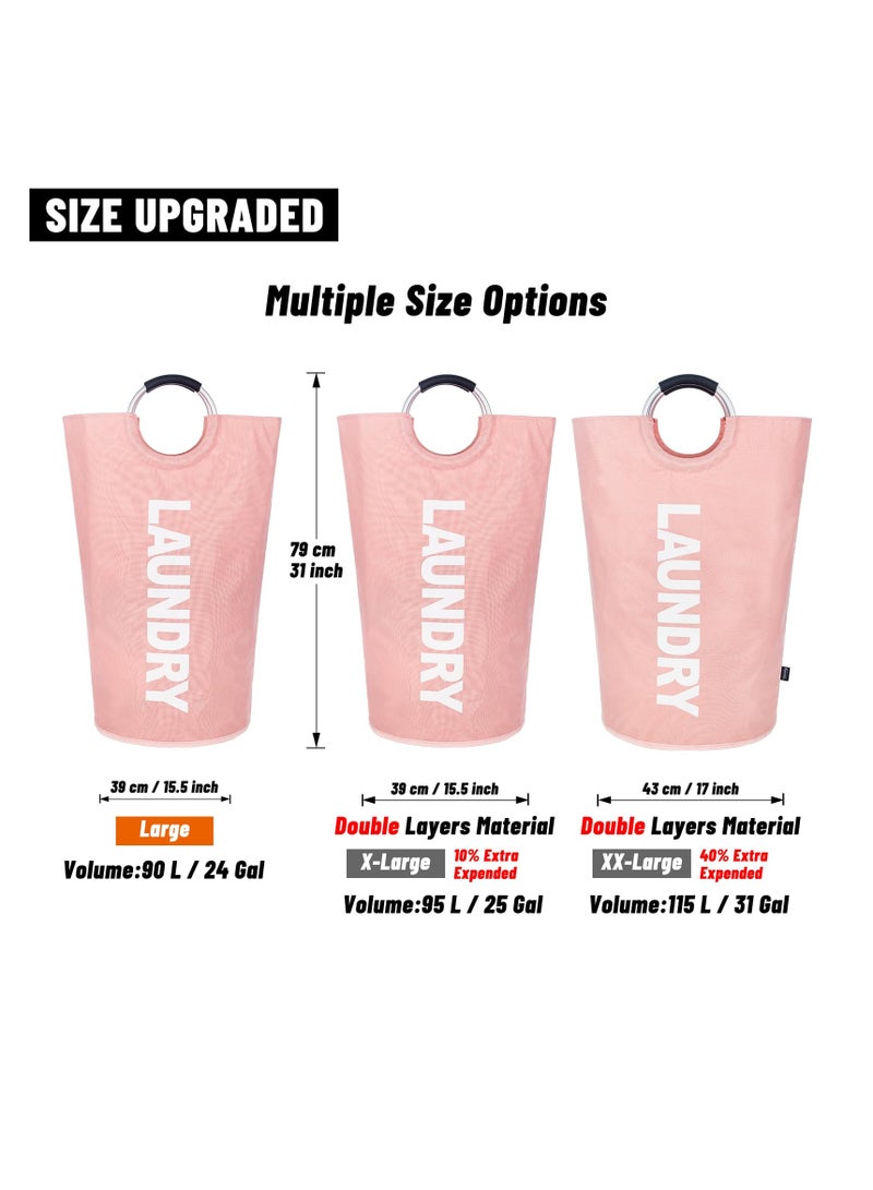 Beauenty 90L Laundry Basket Pink,Waterproof Laundry Hamper, Laundry Bag with Padded Handles, Clothes Hamper Stands Up Well, Collapsible Laundry Basket Easy Storage - Image 2