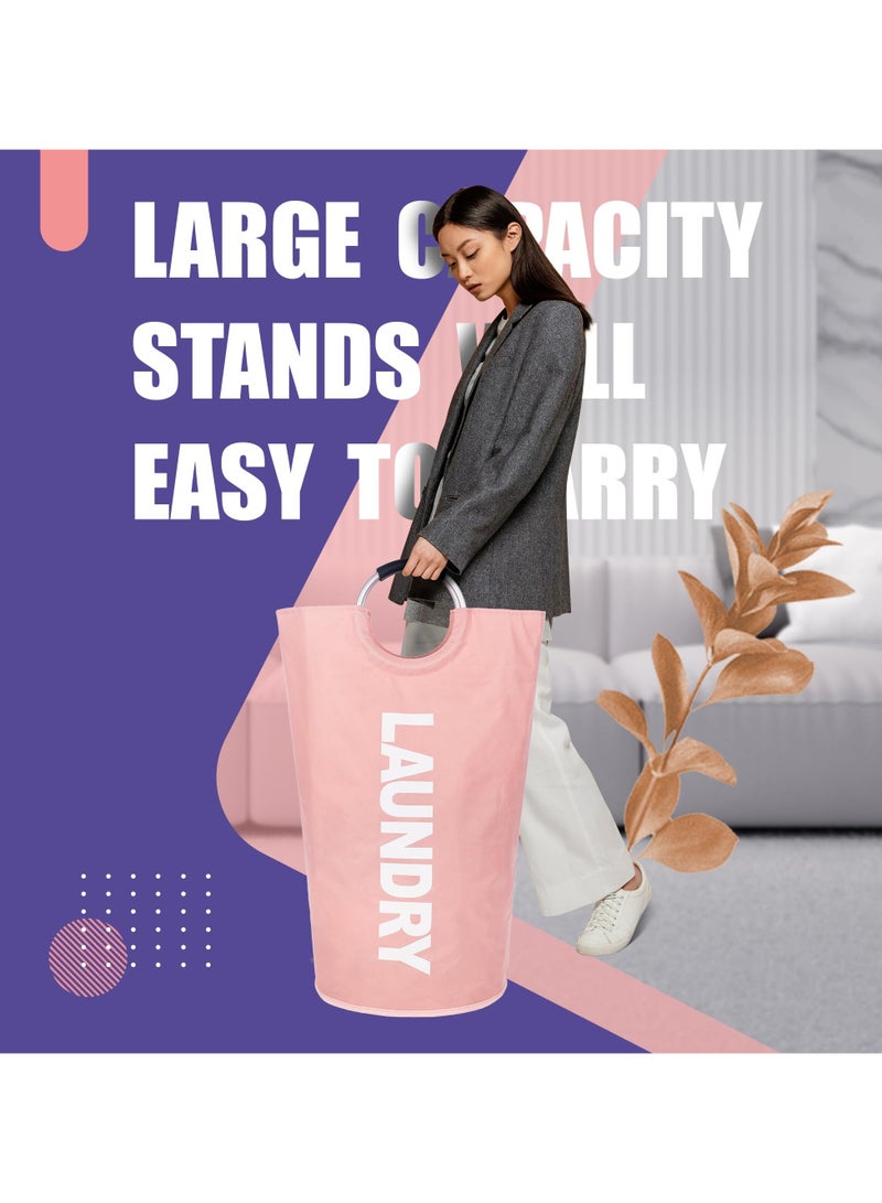 Beauenty 90L Laundry Basket Pink,Waterproof Laundry Hamper, Laundry Bag with Padded Handles, Clothes Hamper Stands Up Well, Collapsible Laundry Basket Easy Storage - Image 3