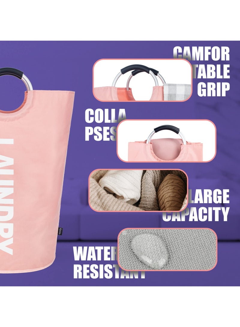 Beauenty 90L Laundry Basket Pink,Waterproof Laundry Hamper, Laundry Bag with Padded Handles, Clothes Hamper Stands Up Well, Collapsible Laundry Basket Easy Storage - Image 4