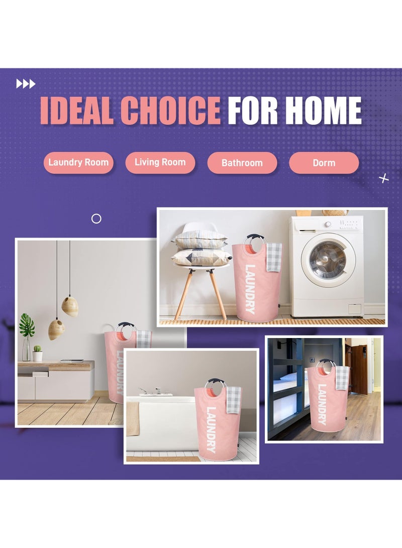 Beauenty 90L Laundry Basket Pink,Waterproof Laundry Hamper, Laundry Bag with Padded Handles, Clothes Hamper Stands Up Well, Collapsible Laundry Basket Easy Storage - Image 5