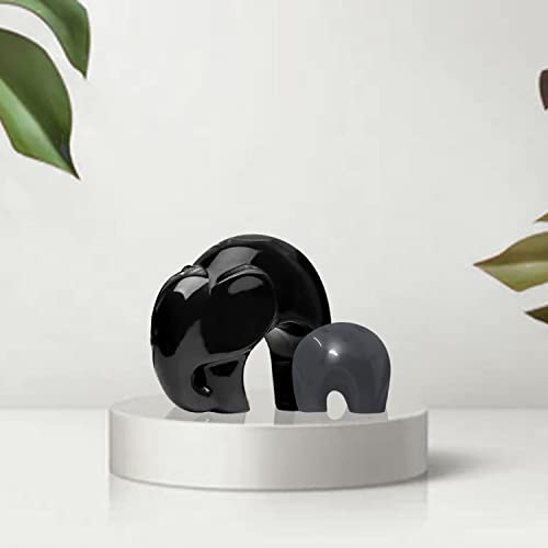 SRJANA Home Décor Lucky Charm Elephant Mother & Child | Piano Finish Ceramic Figures - (Set of 2 Piece, Black and Grey) - Image 1